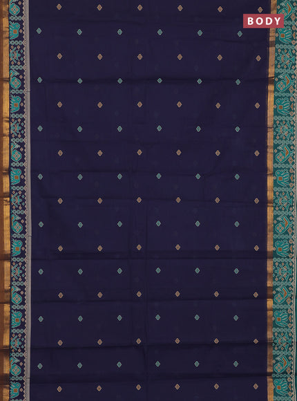 Chirala cotton saree navy blue and teal green with butta prints and zari woven printed border