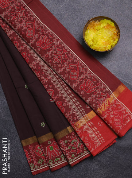Chirala cotton saree coffee brown and red with butta prints and zari woven printed border