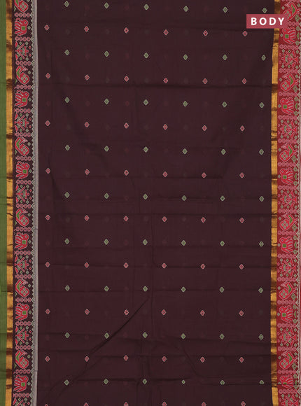 Chirala cotton saree coffee brown and red with butta prints and zari woven printed border
