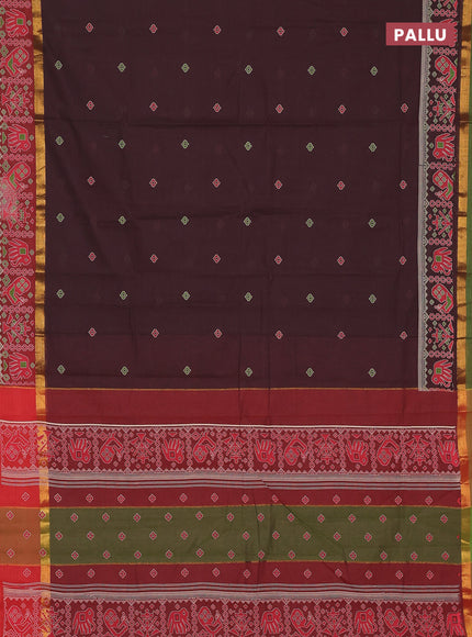 Chirala cotton saree coffee brown and red with butta prints and zari woven printed border