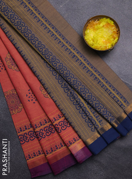 Chirala cotton saree dual shade of pink and peacock blue with butta prints and long printed border