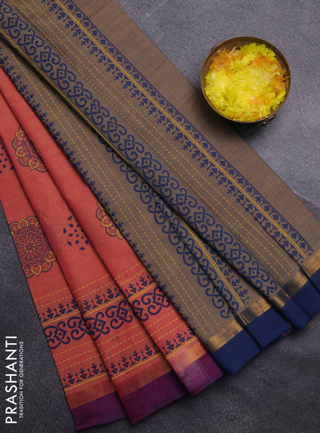 Chirala cotton saree dual shade of pink and peacock blue with butta prints and long printed border