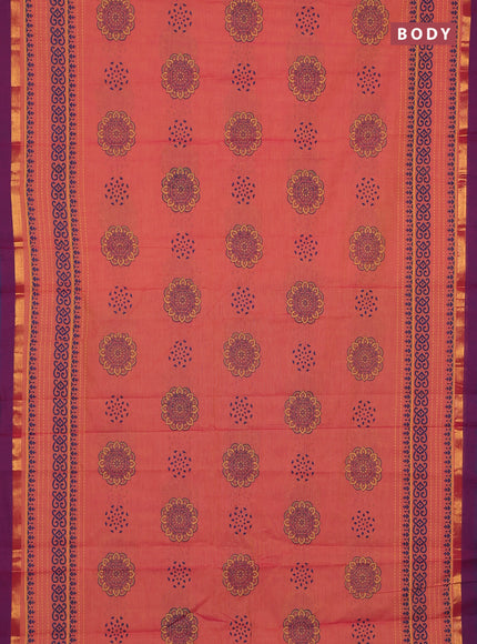 Chirala cotton saree dual shade of pink and peacock blue with butta prints and long printed border