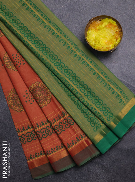 Chirala cotton saree rust shade and green with butta prints and long printed border
