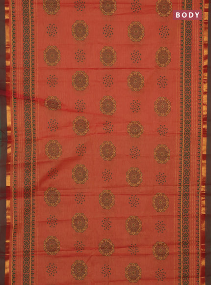 Chirala cotton saree rust shade and green with butta prints and long printed border