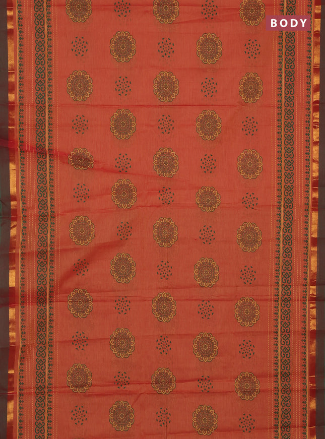 Chirala cotton saree rust shade and green with butta prints and long printed border