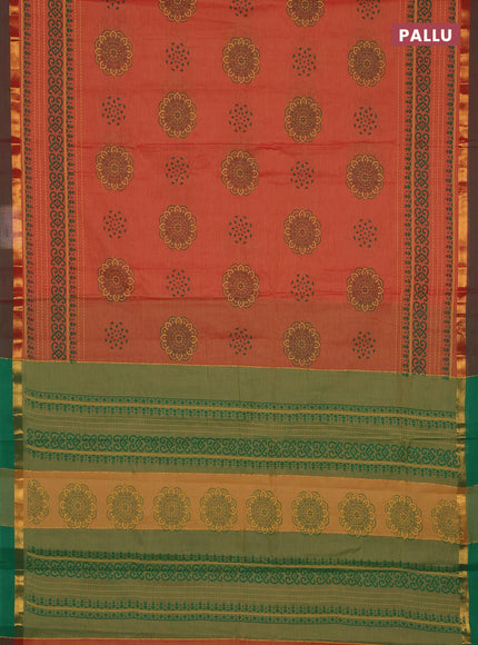 Chirala cotton saree rust shade and green with butta prints and long printed border