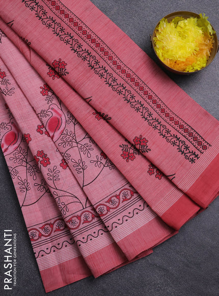 Chirala cotton saree light pink with butta prints and long printed border