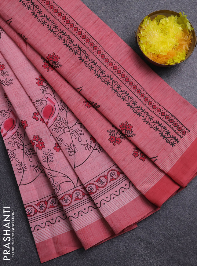 Chirala cotton saree light pink with butta prints and long printed border