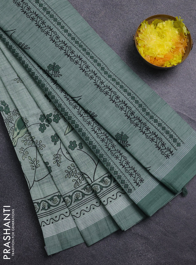 Chirala cotton saree pastel green shade with butta prints and long printed border