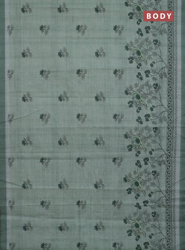 Chirala cotton saree pastel green shade with butta prints and long printed border