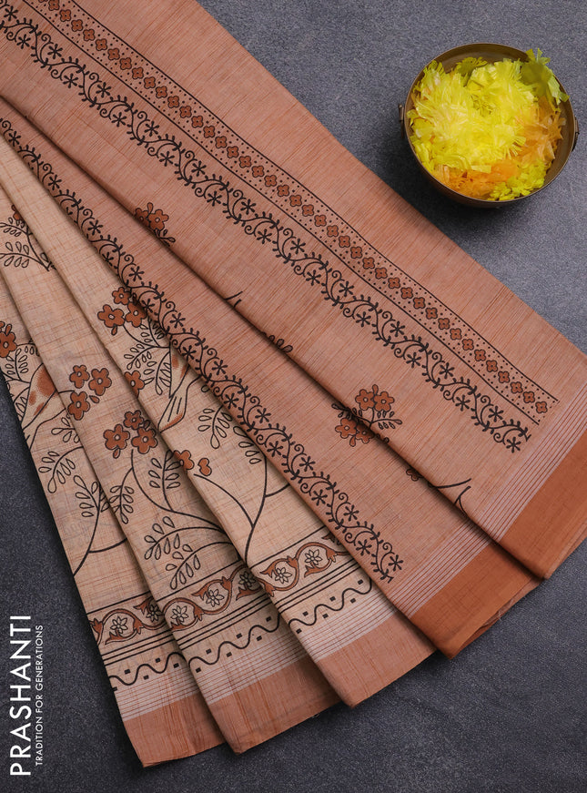 Chirala cotton saree pale orange with butta prints and long printed border