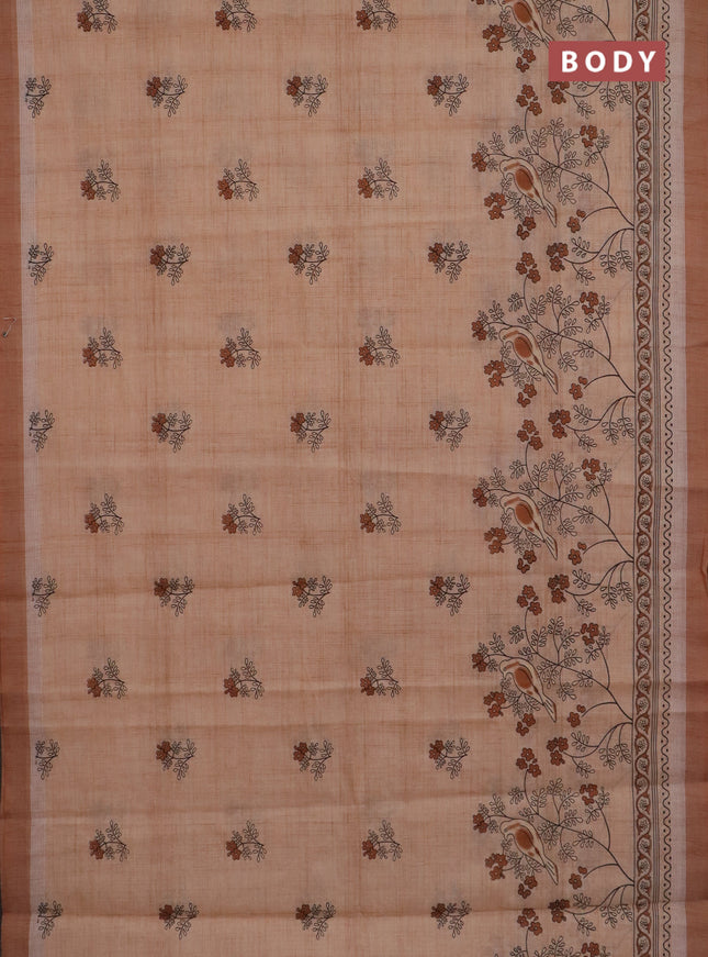 Chirala cotton saree pale orange with butta prints and long printed border
