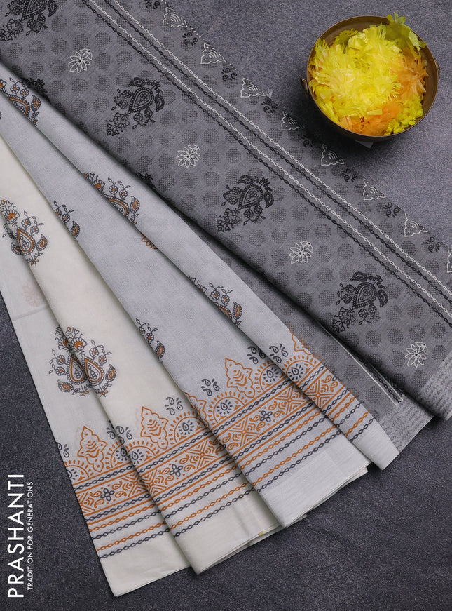 Chirala cotton saree cream and orange with butta prints and printed border