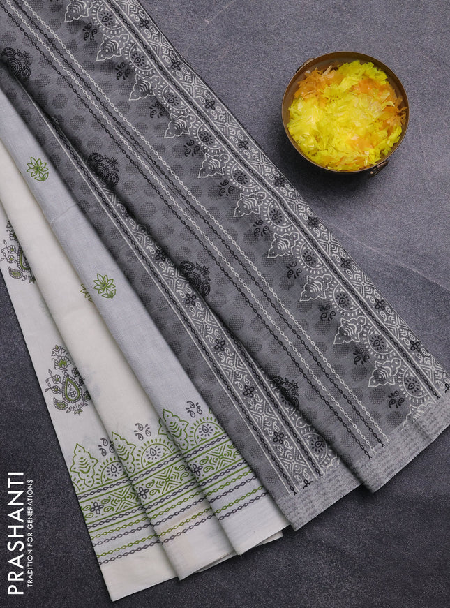 Chirala cotton saree cream and green with butta prints and printed border