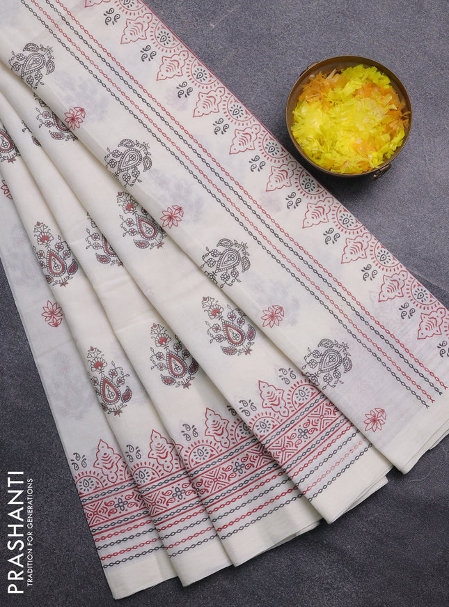 Chirala cotton saree cream and red with butta prints and printed border