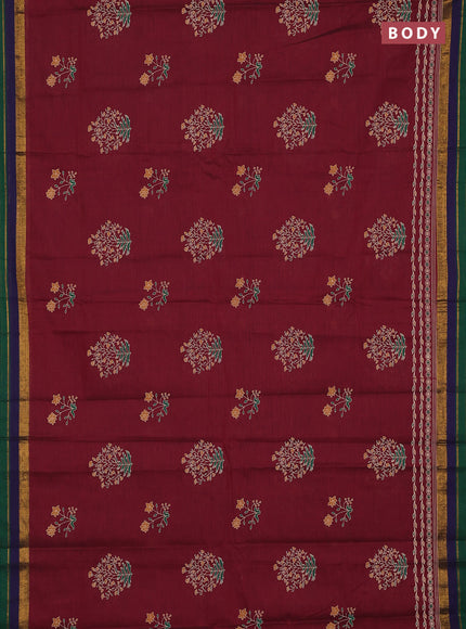Chirala cotton saree maroon and dark mustard with butta prints and printed zari woven border