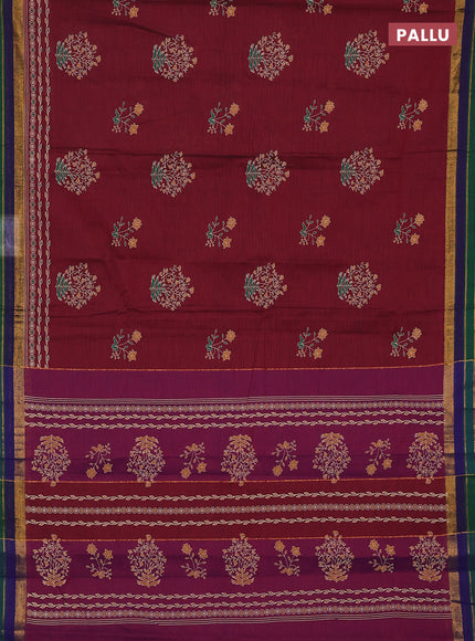 Chirala cotton saree maroon and dark mustard with butta prints and printed zari woven border