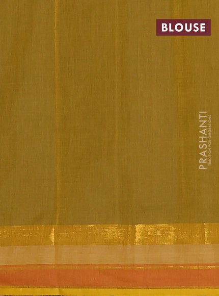Chirala cotton saree olive green and mustard yellow with butta prints and printed zari woven border