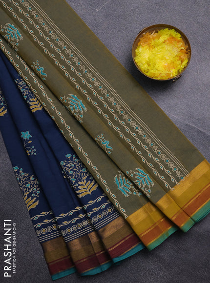 Chirala cotton saree peacock green and green shade with butta prints and printed zari woven border