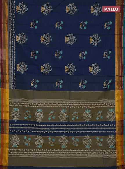 Chirala cotton saree peacock green and green shade with butta prints and printed zari woven border