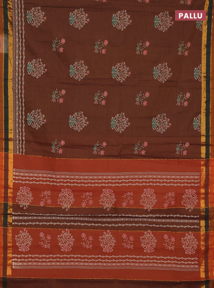 Chirala cotton saree dark mustard and rust shade with butta prints and printed zari woven border