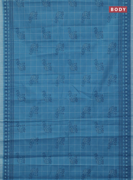 Chirala cotton saree blue and teal blue with allover elephant butta prints and printed border