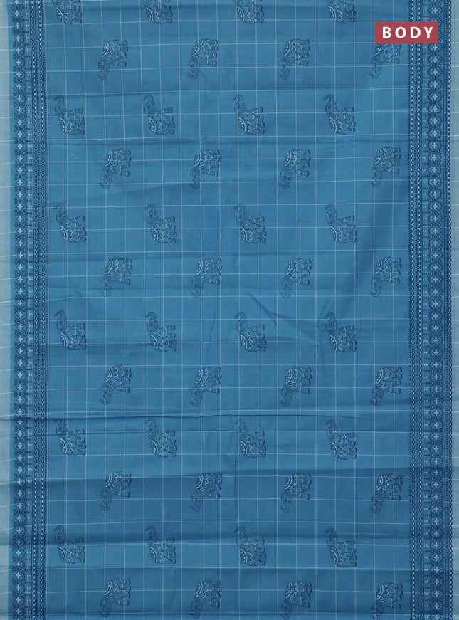 Chirala cotton saree blue and teal blue with allover elephant butta prints and printed border