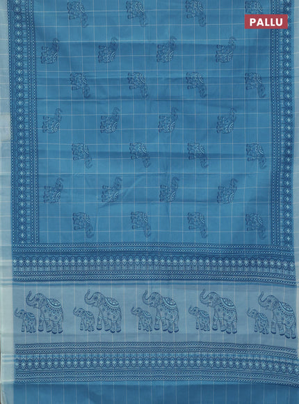 Chirala cotton saree blue and teal blue with allover elephant butta prints and printed border