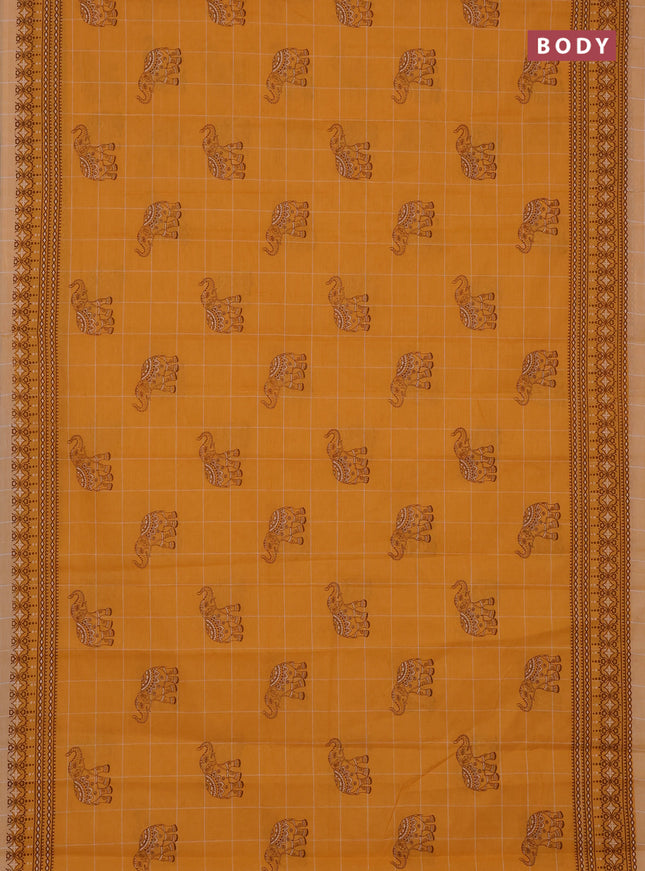 Chirala cotton saree yellow and pale yellow with allover elephant butta prints and printed border
