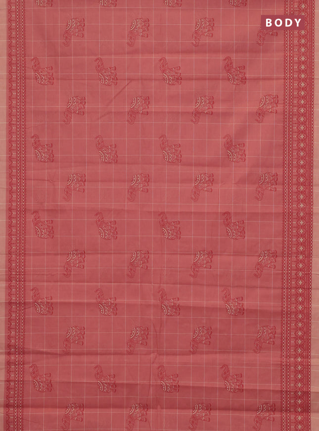 Chirala cotton saree dark peach and sandal with allover elephant butta prints and printed border