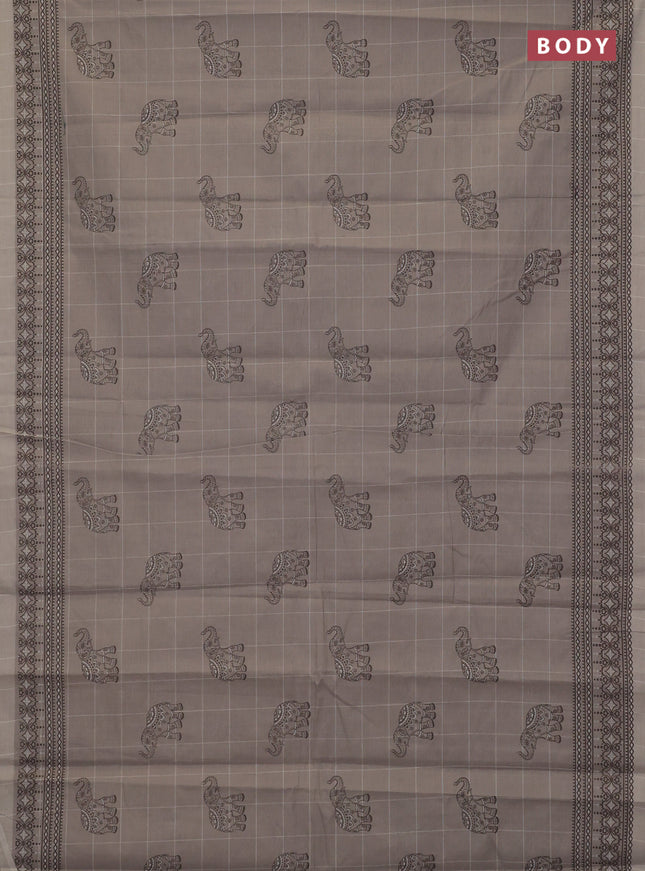 Chirala cotton saree pastel grey with allover elephant butta prints and printed border