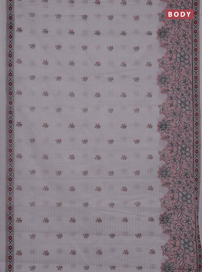 Chirala cotton saree off white and red shade with allover silver zari stripe & butta prints and long printed border