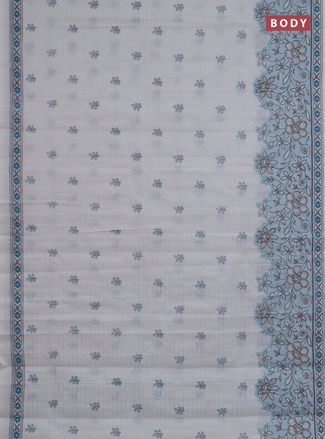 Chirala cotton saree off white and light blue with allover silver zari stripe & butta prints and long printed border