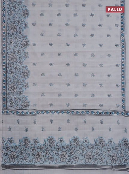 Chirala cotton saree off white and light blue with allover silver zari stripe & butta prints and long printed border