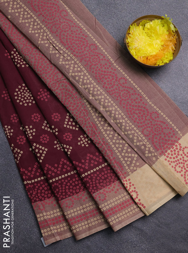 Chirala cotton saree maroon and sandal with allover bandhani butta prints and printed border