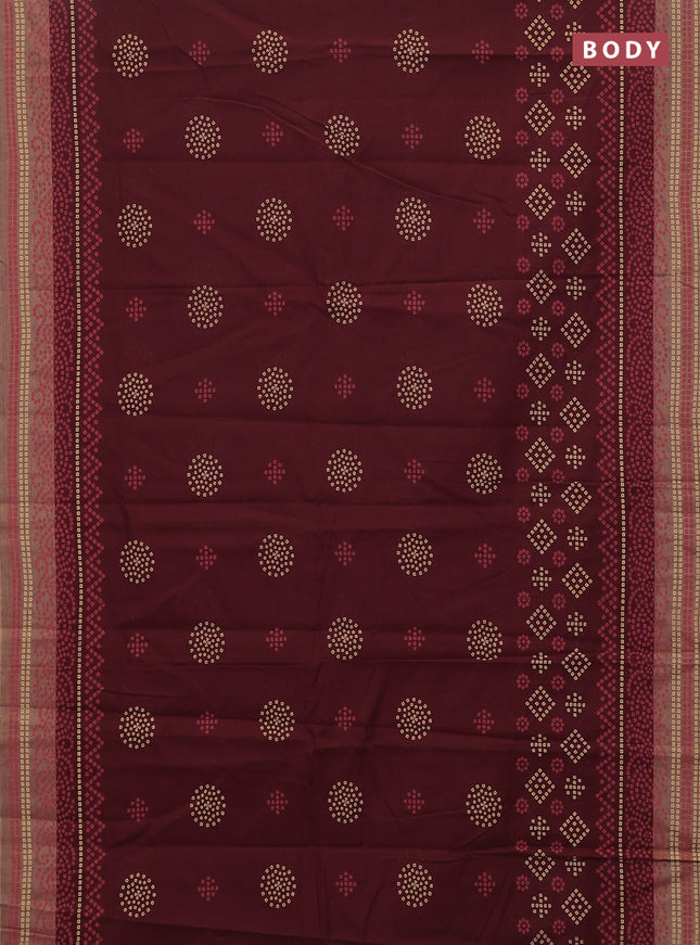 Chirala cotton saree maroon and sandal with allover bandhani butta prints and printed border