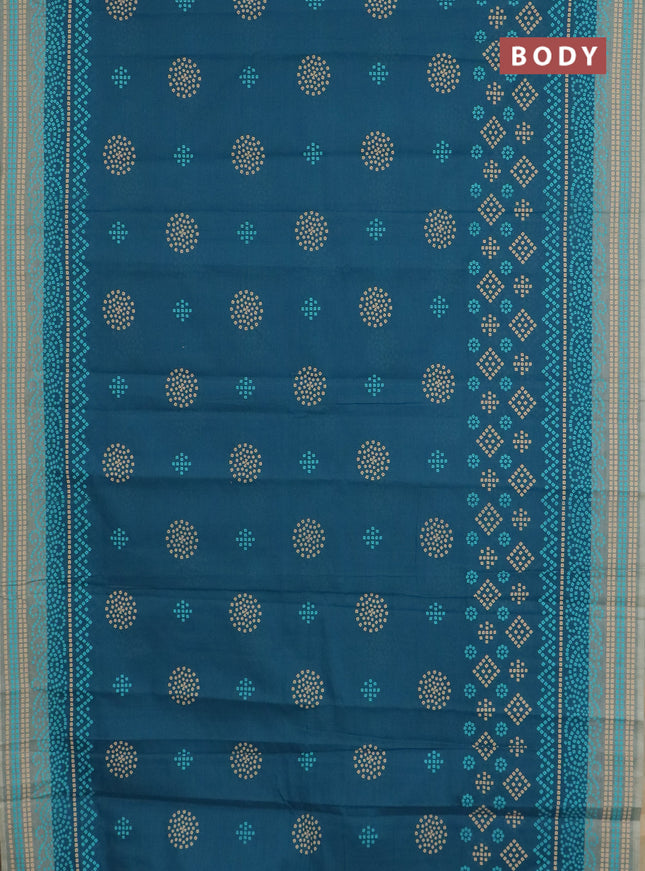 Chirala cotton saree peacock green and sandal with allover bandhani butta prints and printed border