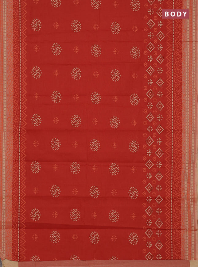 Chirala cotton saree rustic orange and sandal with allover bandhani butta prints and printed border