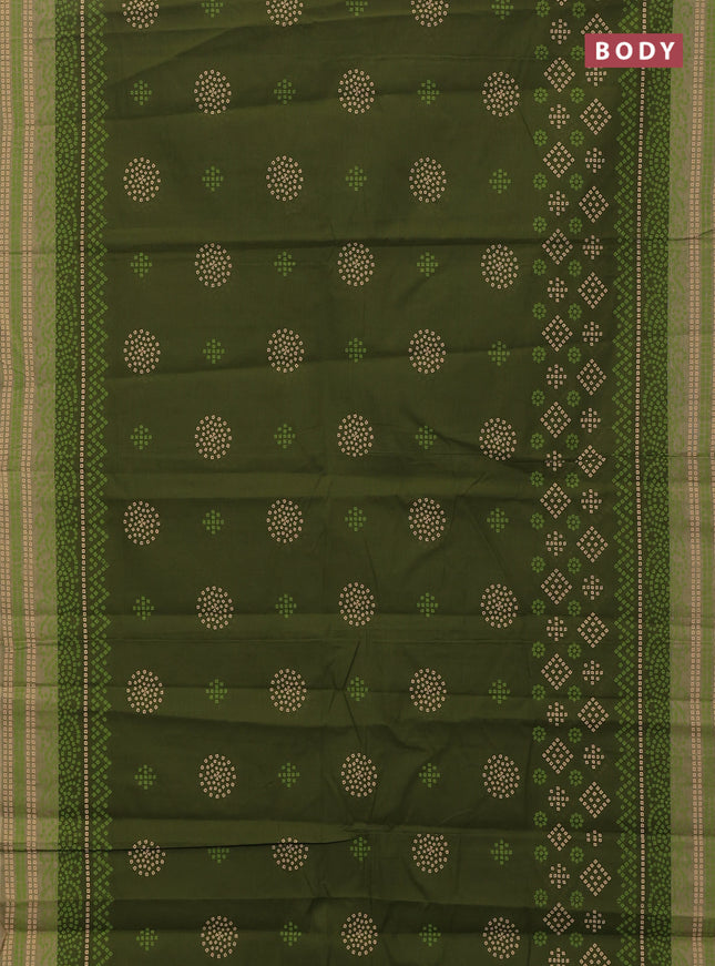 Chirala cotton saree green and sandal with allover bandhani prints and printed border