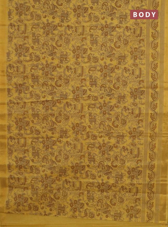 Chirala cotton saree yellow with allover kalamkari prints and printed zari border