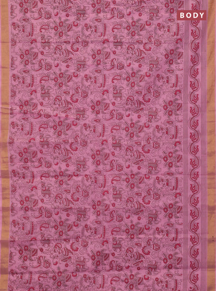 Chirala cotton saree light pink with allover kalamkari prints and printed zari border