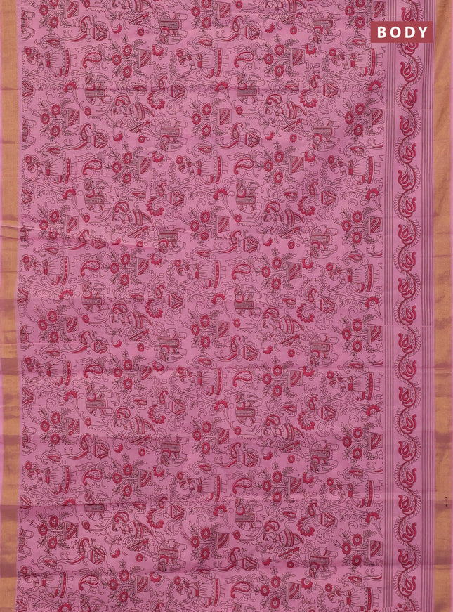 Chirala cotton saree light pink with allover kalamkari prints and printed zari border