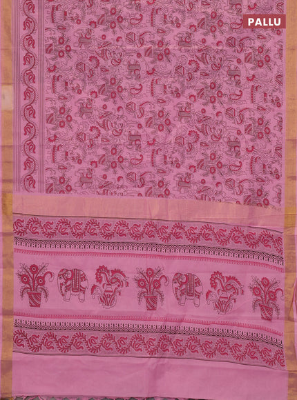 Chirala cotton saree light pink with allover kalamkari prints and printed zari border