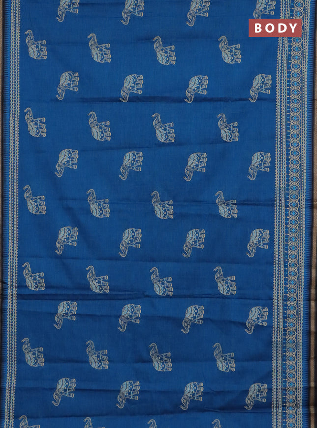 Chirala cotton saree cs blue and black with elephant butta prints and printed woven border