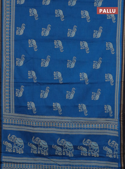 Chirala cotton saree cs blue and black with elephant butta prints and printed woven border