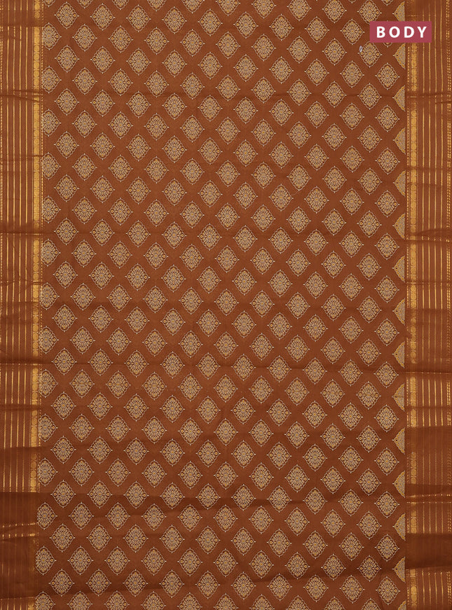 Chirala cotton saree dark mustard with allover butta prints and zari woven border