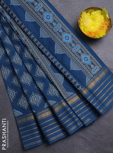 Chirala cotton saree peacock blue with allover butta prints and zari woven border