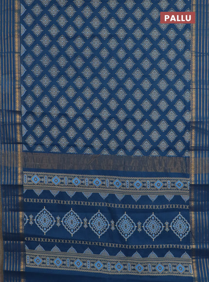 Chirala cotton saree peacock blue with allover butta prints and zari woven border