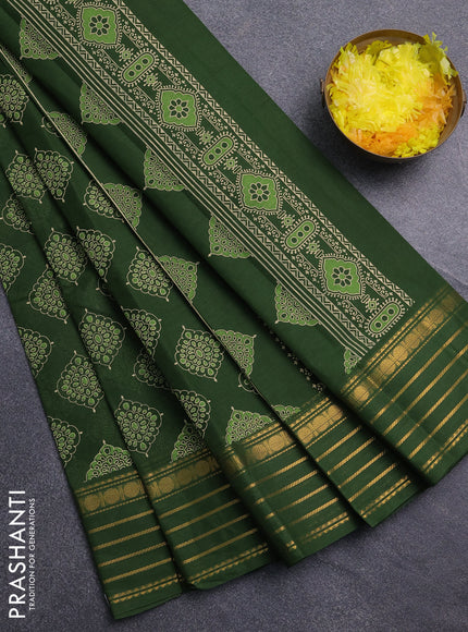 Chirala cotton saree green with allover butta prints and zari woven border
